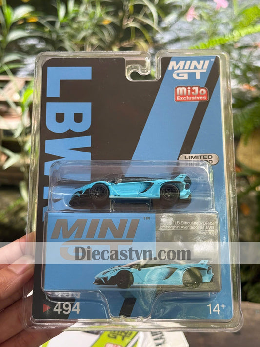 Mini GT MGT00494 Lamborghini LB-Silhouette WORKS Aventador GT EVO Baby Blue