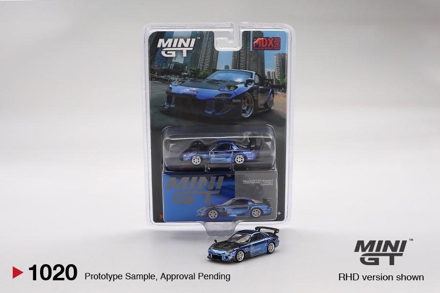 Mini GT MGT01020 Mazda RX-7 RE-Amemiya Chrome Blue Malaysia Diecast Expo 2025