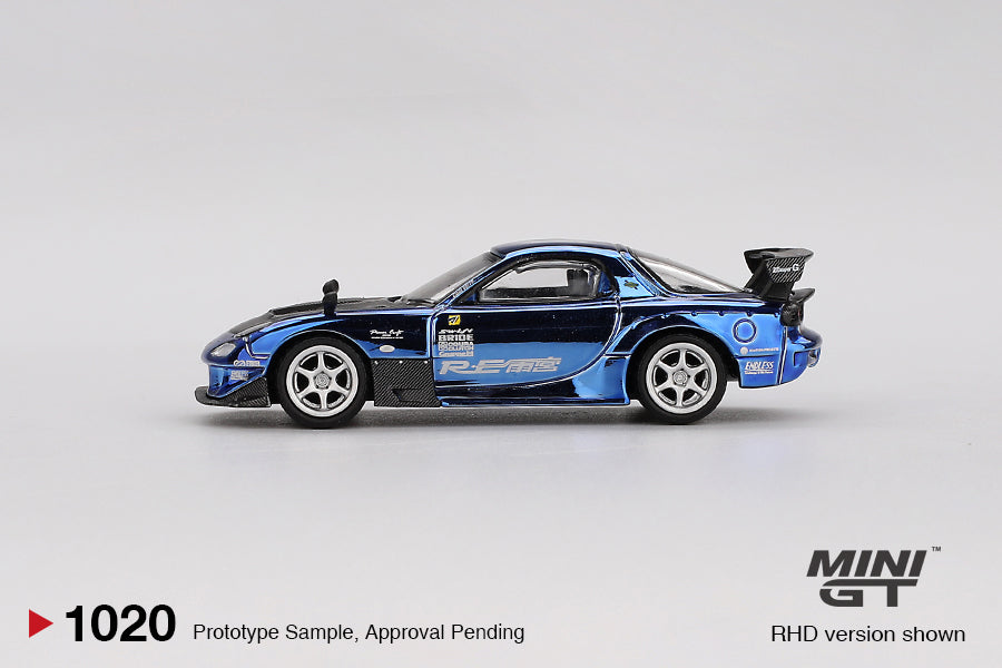 Mini GT MGT01020 Mazda RX-7 RE-Amemiya Chrome Blue Malaysia Diecast Expo 2025